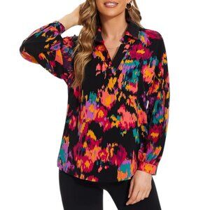 Women's NWT‎ BTFBM Boho Abstract Floral Top V Neck Long Sleeve Size Medium